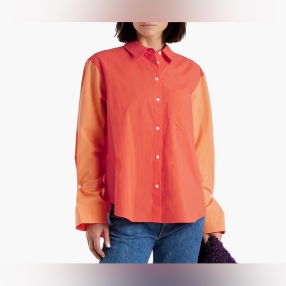 DEREK LAM 10 CROSBY Wesley two-tone cotton-poplin shirt Sz. M orange - Picture 1 of 11